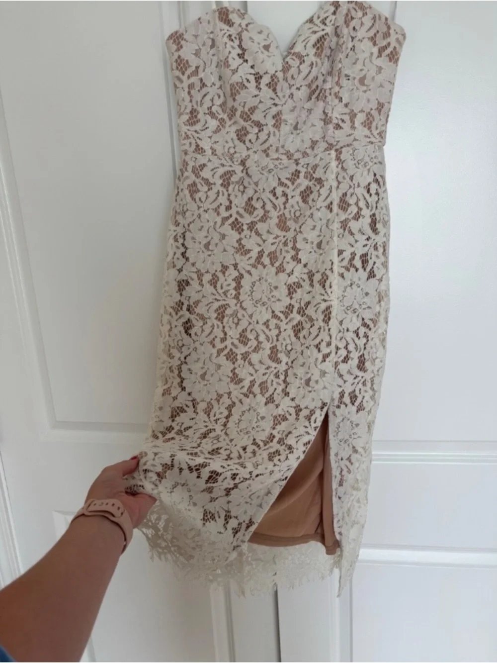 H&M Ivory Lace Midi Dress with Nude Underlay